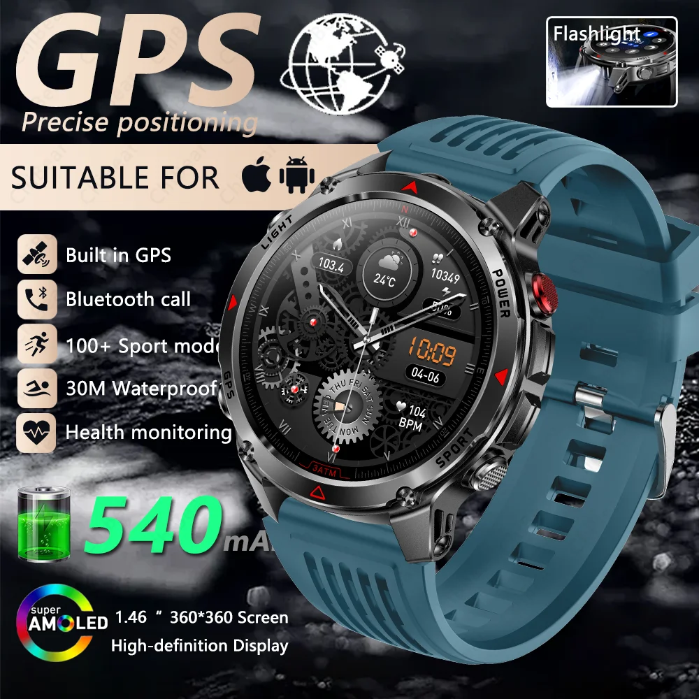 Relógio Inteligente com Gps, Bússola e Mais de 100 Modos Esportivos . MDUG (silicone Azul)