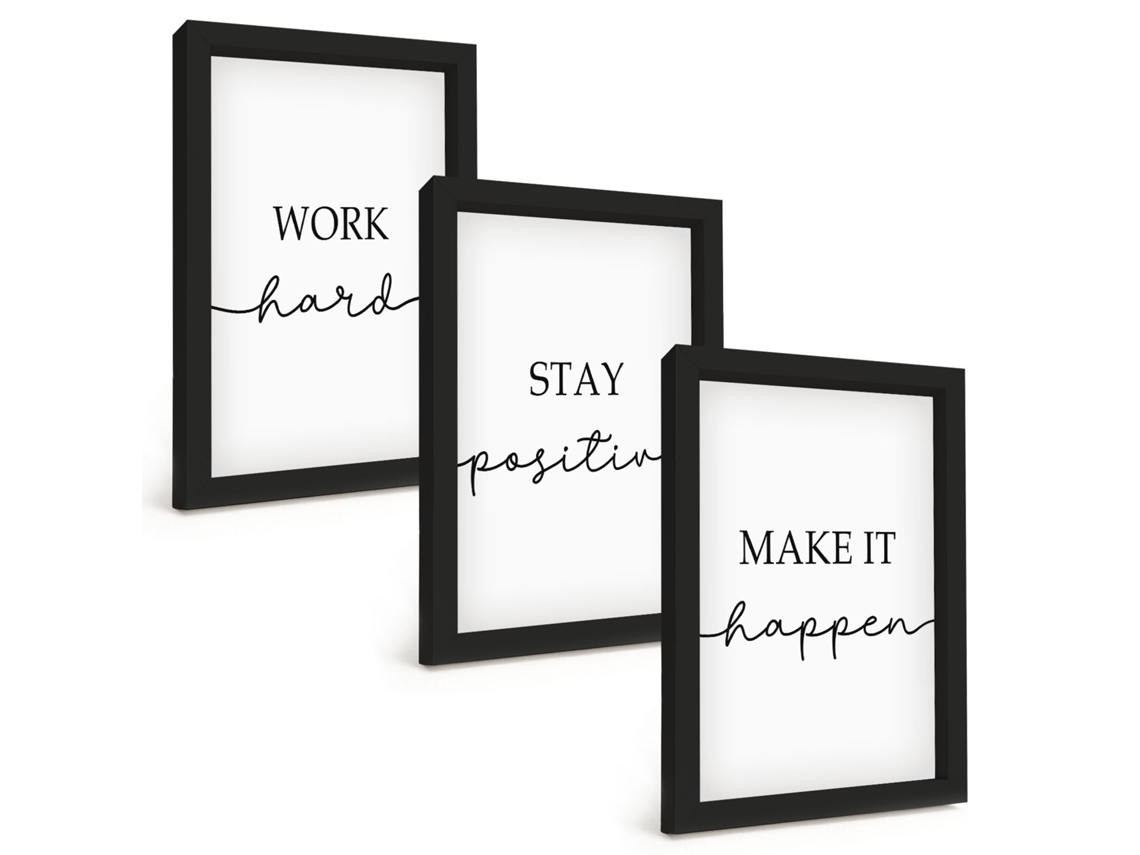 Composição De Quadros Slogans Motivacionais Minimalistas Espelharte (3 Peças 20x30 Cm)