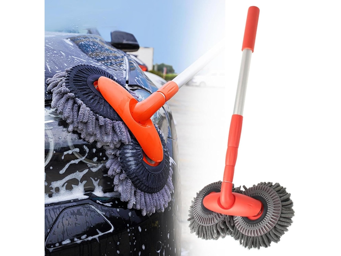 Vassoura para lavagem de carros com cabo longo e extensível para limpeza rotativa.