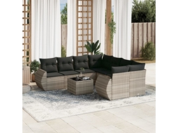 Vidaxl 9 Pcs Conj. Sofás Jardim com Almofadões Vime Pe Cinzento claro