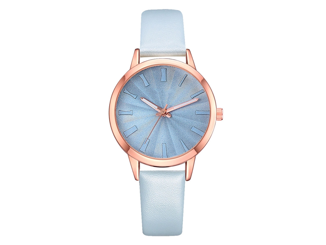 Relógio de Pulso Feminino de Moda com Pulseira Pu Ajustável Analógico Quartzo Azul Céu