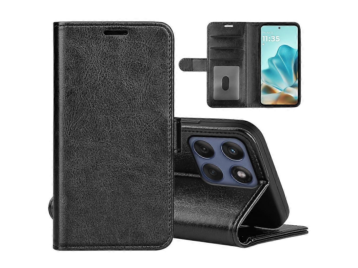 Capa De Couro Com Textura Crazy Horse Para Motorola Edge 60 5g / 60 Fusion 5g, Preta