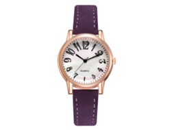 Relógio Feminino de Pulso Clássico Digital de Quartzo com Pulseira de Couro Pu Roxo