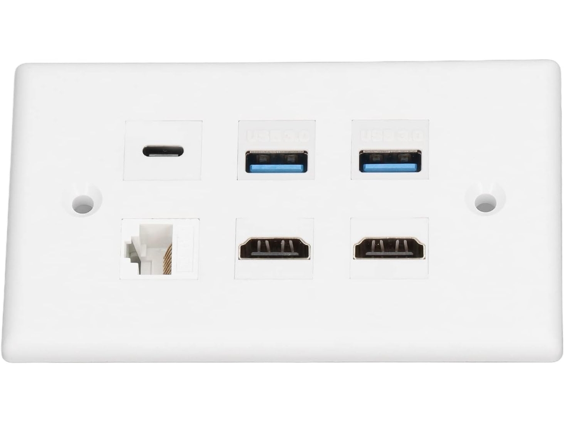 Placa de Parede de 6 Portas com Interface Multimídia Hd, Usb 3.0 Tipo c, Cat6 e Ethernet. SFUSHOS
