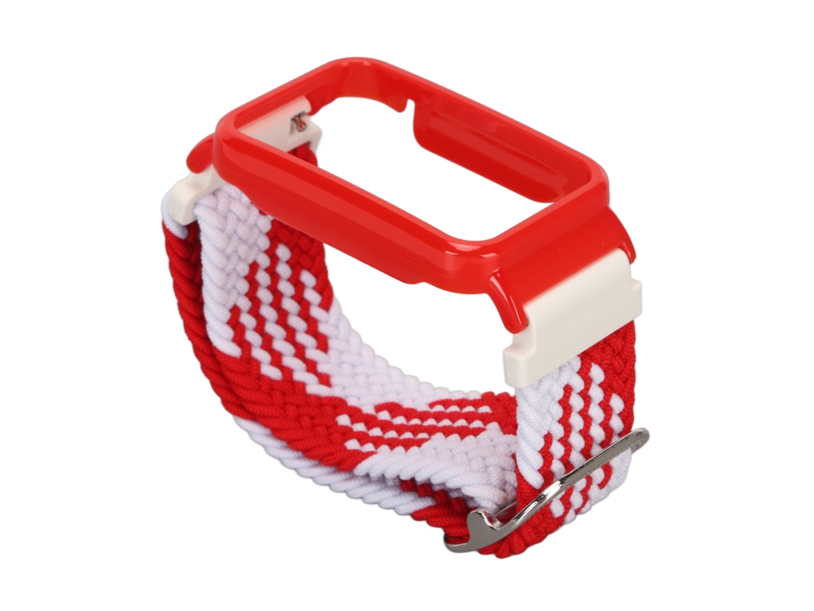Pulseira de Nylon Trançado com Capa Protetora para Mi Band 7 Pro Vermelho Branco e Vermelho