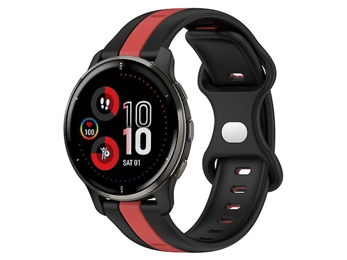 Lurelia Pulseira Garmin Venu 2 Plus 20mm Fivela Borboleta Silicone Bicolor Preto Vermelho