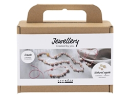 Kit de manualidades de joyería Creativ Company con cuentas de ágata rosa para pulsera y collar.