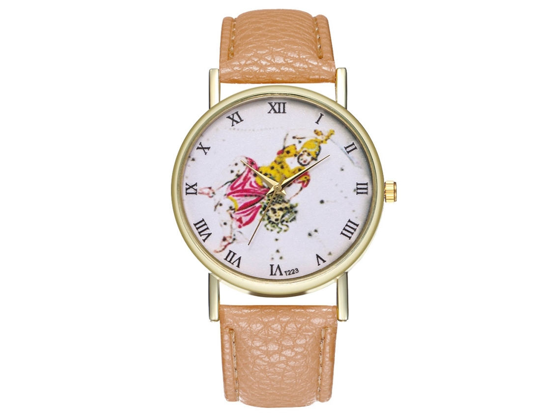 Relógio de Pulso Casual Unisex Quartzo Pulseira Couro Pu Ajustável Bege