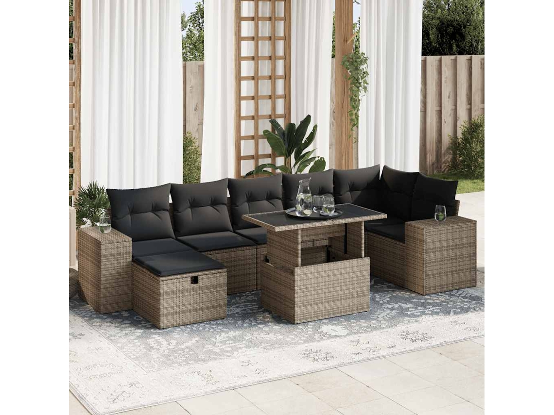 Vidaxl 5 Pcs Conjunto Sofás De Jardim C/ Almofadões Vime Pe Cinzento