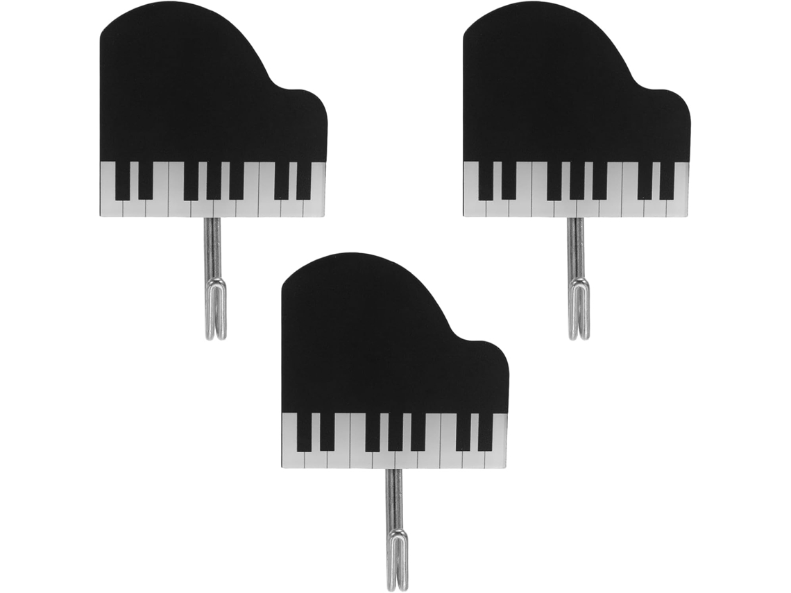 Conjunto De 3 Ganchos Parede Autoadesivos Em Formato Tecla Piano, Feitos De Metal, Ideais Para Pendurar Roupas, Casacos