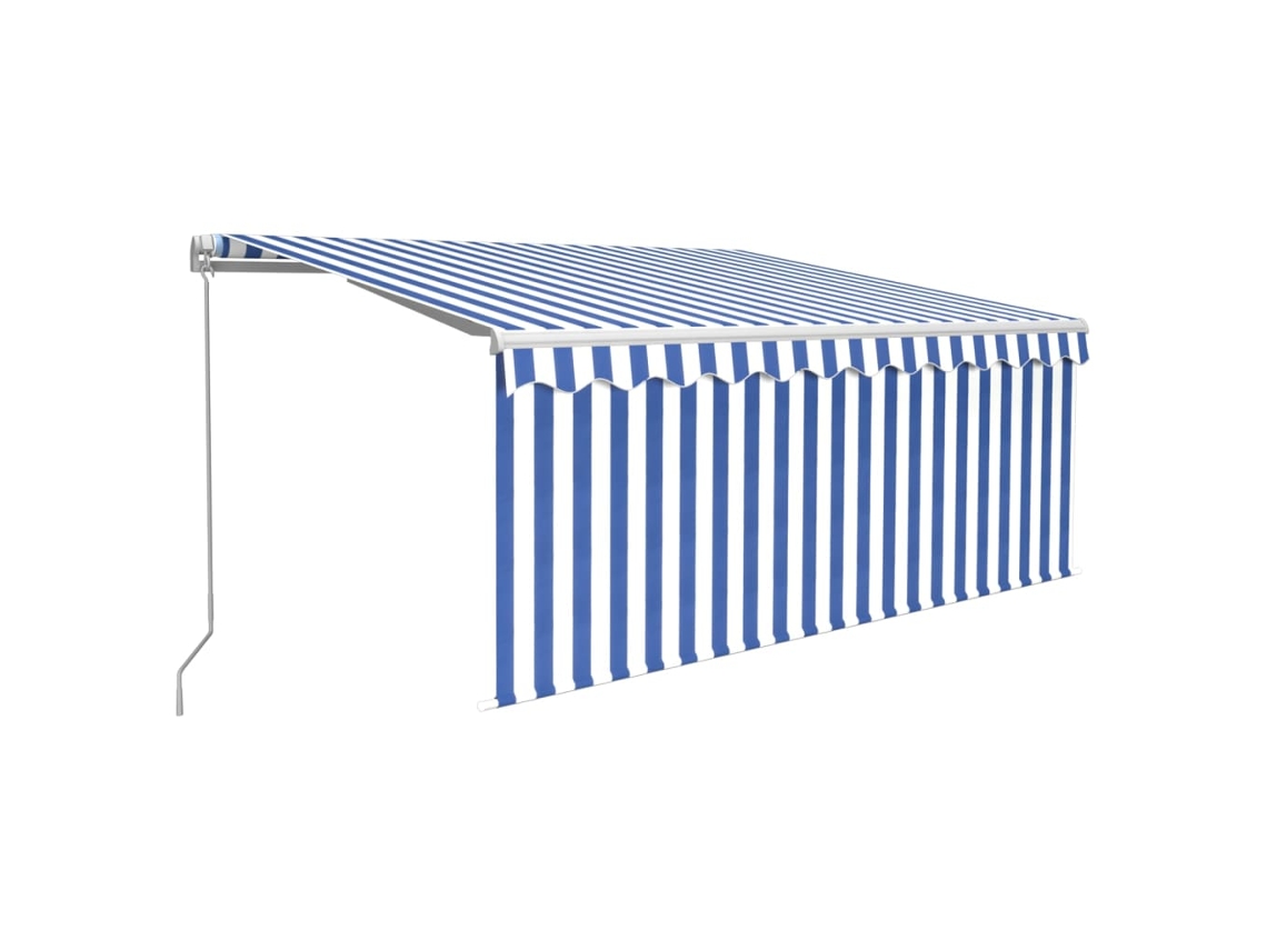 Toldo retrátil manual com estore/LED VIDAXL azul e branco (3x2,5 m)