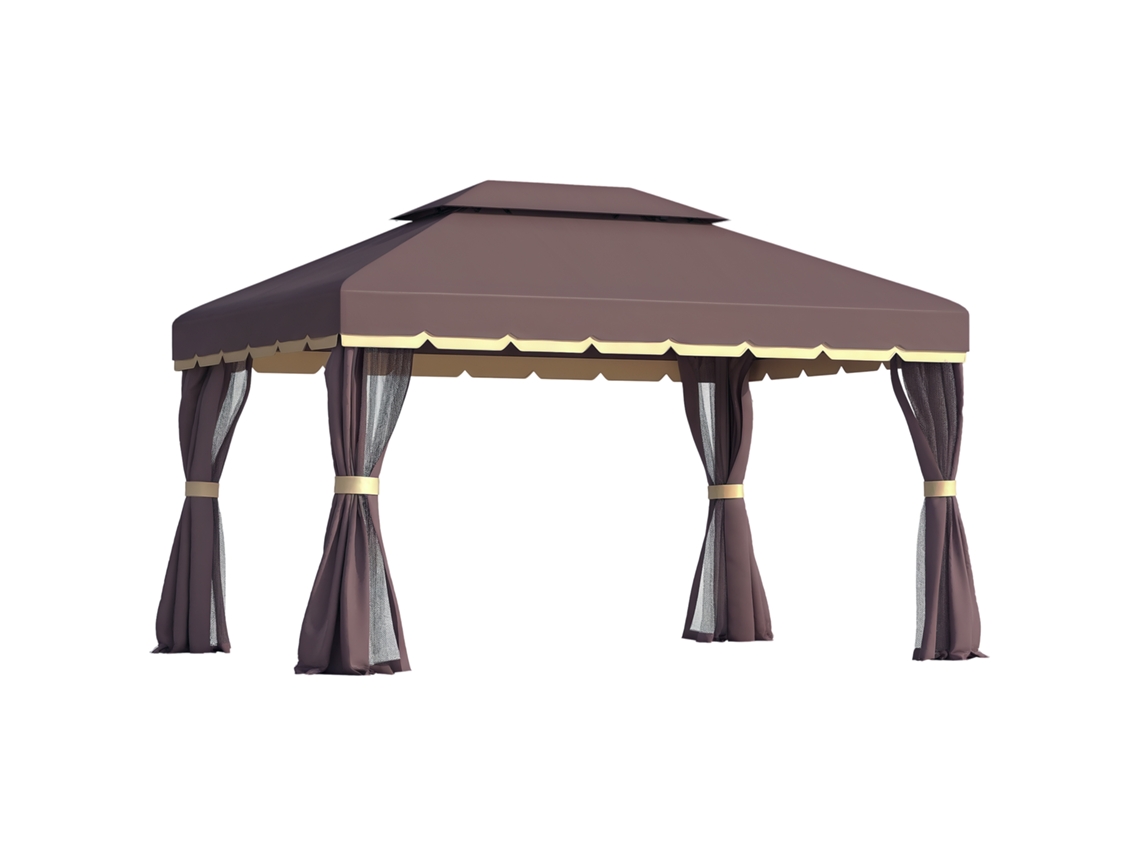 Gazebo Café/preto 390x290x280cm, 4 Painéis Laterais, Mosquiteiro, Alumínio. Ge
