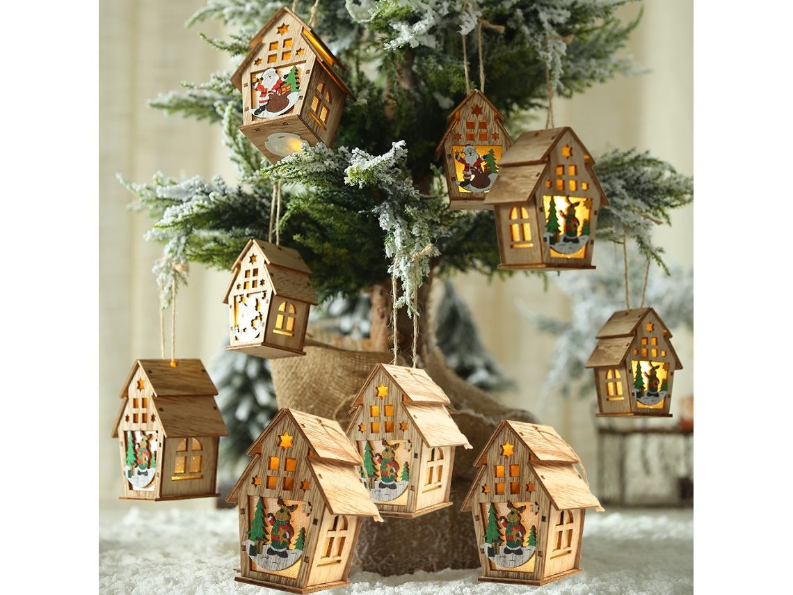 2026 casa de Madeira Luminosa com Led de Natal Diy Chalé para Decorar Árvore Presente Decoração de Natal