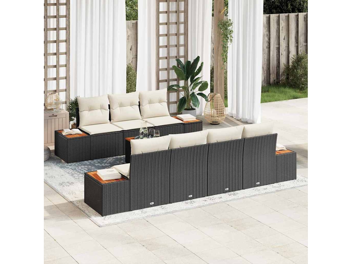 Vidaxl Conjunto De Sofá De Jardim 8 Pcs Preto Rattan Sintético