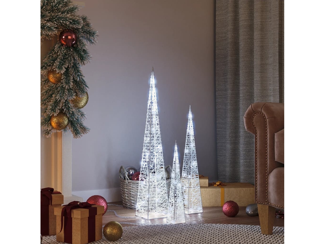 Vidaxl Conj. Cones Decorativos C/ Leds Branco Frio Acrílico 30/45/60cm