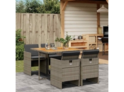 Vidaxl 5 Pcs Conjunto De Jantar P/ Jardim C/ Almofadões Vime Pe Cinza