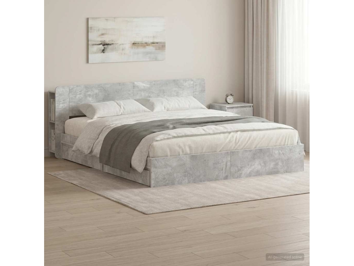 Vidaxl Estrutura De Cama Com Armazenamento Com Gaveta Cinzento Cimento