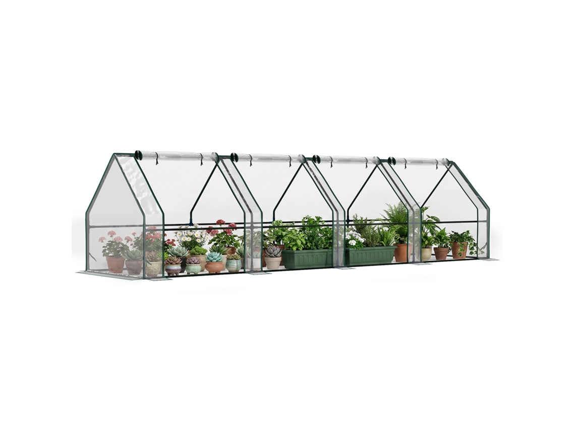 Mini Serre De Jardim Mini Serre Túnel 4 Janelas Com Fechos Em Zíper Aço Pe 140 G/m² Anti-uv 360x90x90cm Transparente
