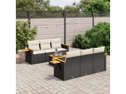 Jogo de Sofá 7 Peças P/ Jardim C/ Almofadões Vime Pe Preto Dkd Home Decor