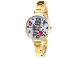 Relógio de quartzo unissex Zhoulianfa com pulseira de aço e mostrador dourado casual.