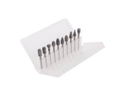 Conjunto de 10 brocas rotativas de metal duro para desbaste e chanframento.