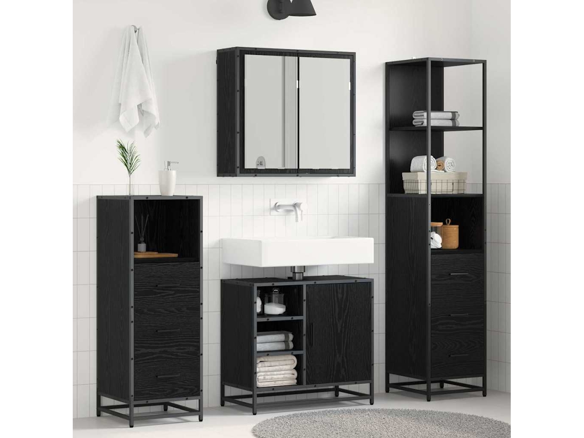 Vidaxl Conjunto De Móveis Para Banheiro Com Porta 4 Pcs Carvalho Preto