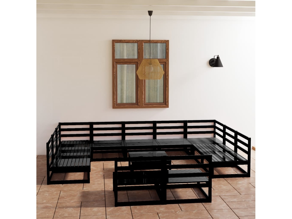 Conjunto Lounge Jardim Pinho Maciço 12 Pcs Dkd Home Decor