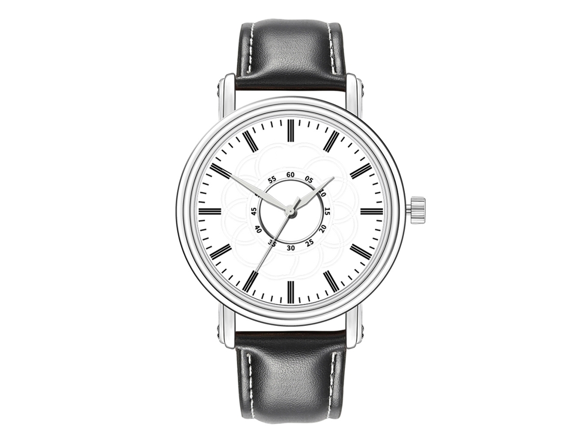 Reloj Casual Masculino De Cuero Artificial Pulsera Reloj De Cuarzo Hombre (negro+blanco)