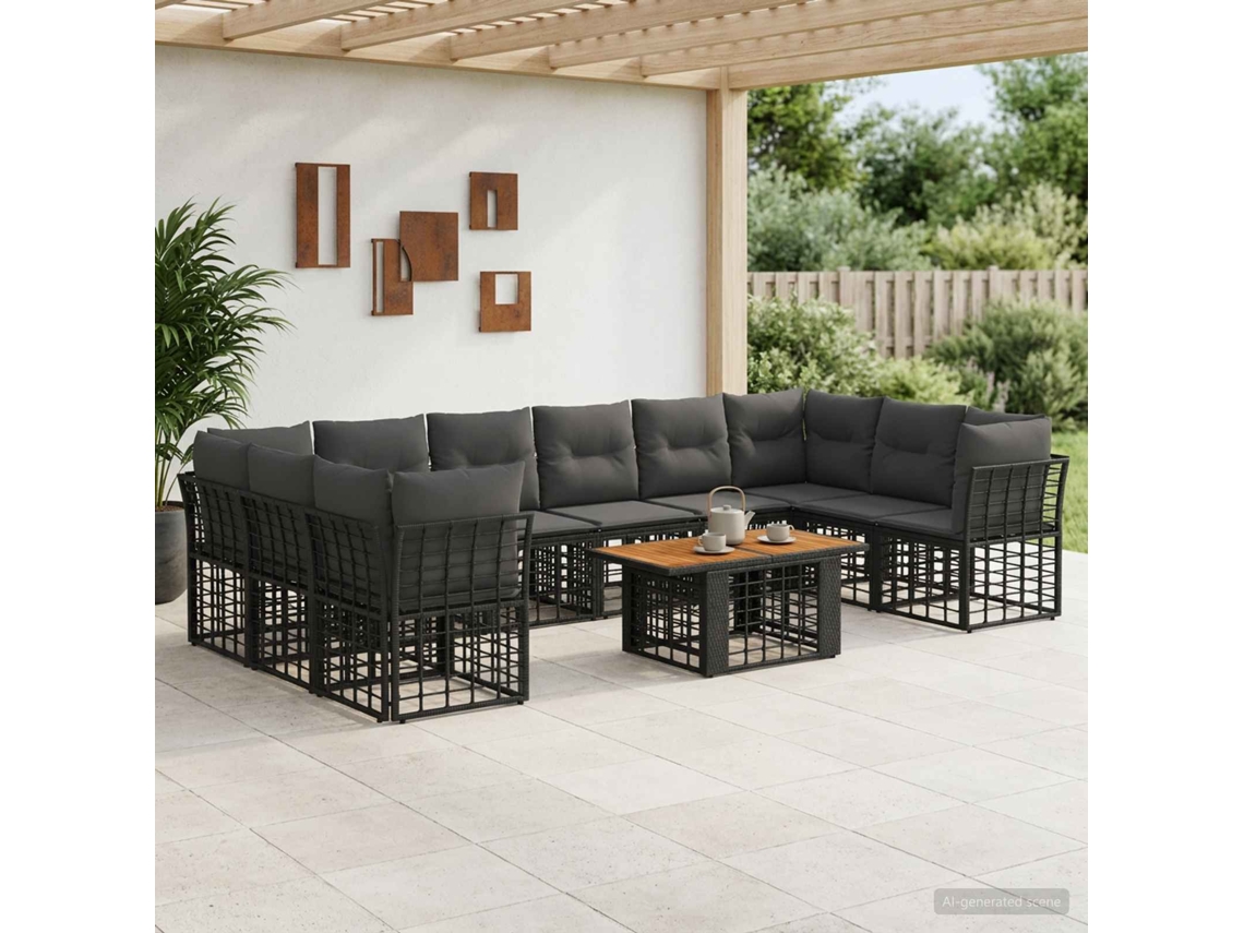 Vidaxl Conjunto De Sofá De Jardim 11 Unid. Preto E Cinza Escuro