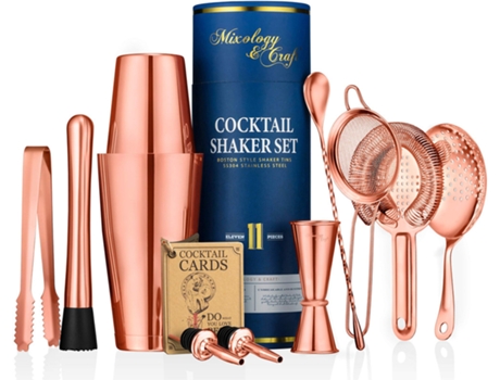 Conjunto De Coqueteleira Mixology Craft Kit De Bar 11 Peças | Boston Ponderada, Coadores, Dosador, Socador | Ferramentas Para Bartender | Cobre