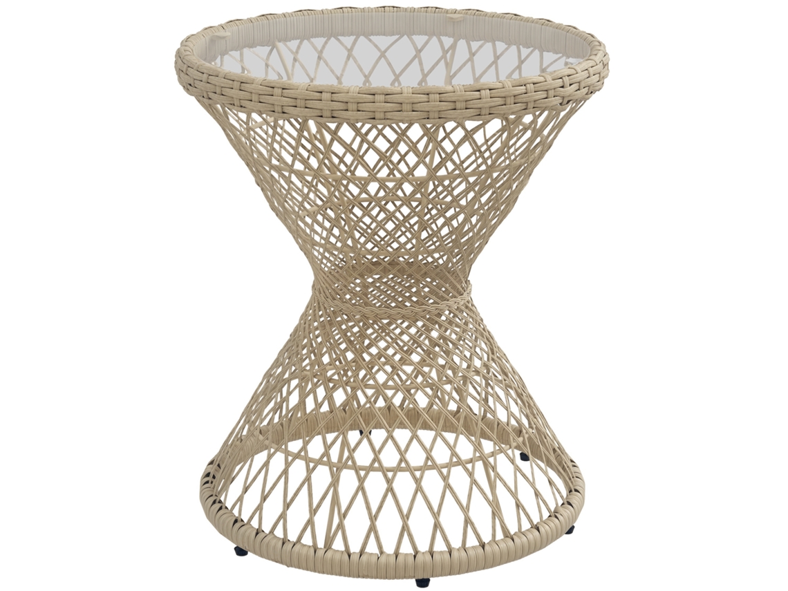 Mesa Centro Lateral Boho Vidro Rattan Pe 45x45x52 Cm Natural
