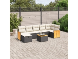 Vidaxl 8 Pcs Conjunto Sofás De Jardim Com Almofadões Vime Pe Preto