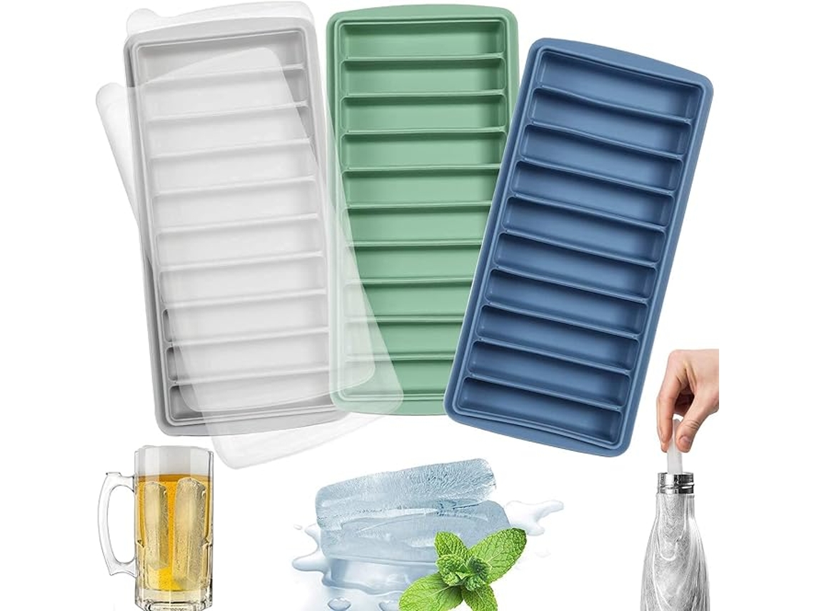 Conjunto De 3 Formas De Gelo Silicone, Fáceis De Desenformar, Empilháveis​​ E Com Tampas