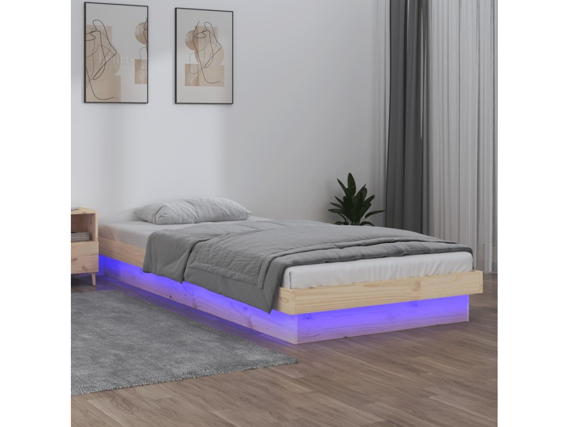 Vidaxl Estrutura De Cama Com Luzes Led 90x200 Cm Madeira Maciça