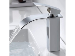 Torneira moderna para banheiro em formato de cascata, torneira misturadora de latão, água quente e fria, cromada, tipo cascata, CXC