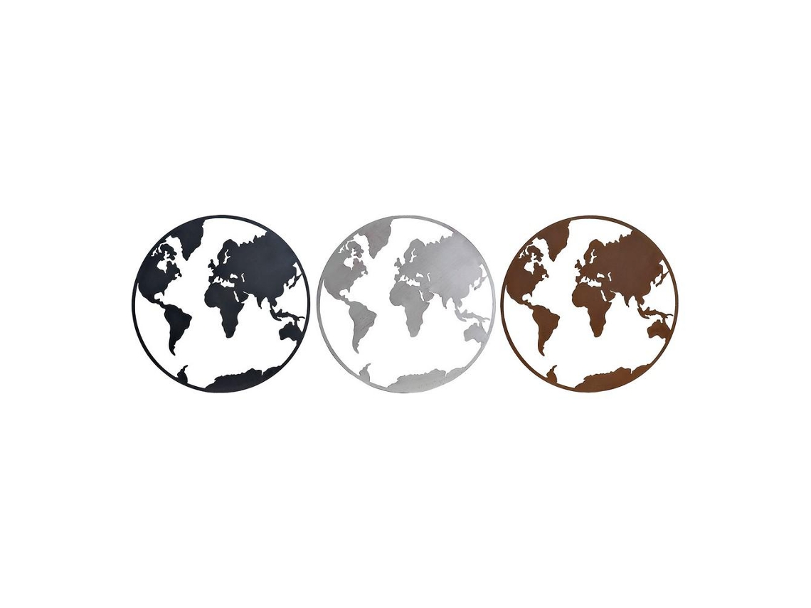 Figura Decorativa Dkd Home Decor Mapa Do Mundo Metal 60 X 1 X 60 Cm 3 Pcs