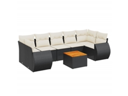 Conjunto 8 sofás de jardim VIDAXL com almofadões vime PE preto