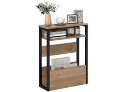 Mesa De Cabeceira De Dois Níveis Com Cantos Arredondados 46x18x58,5 Cm, Nogueira
