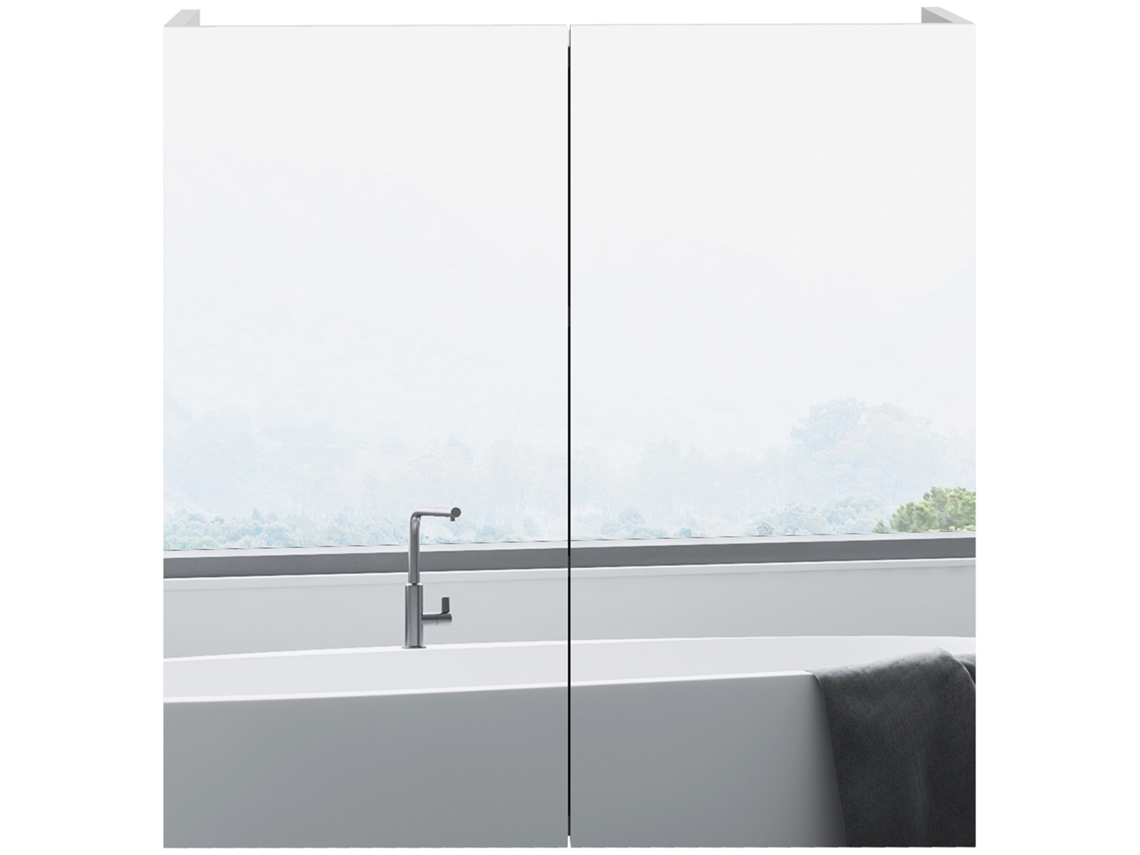 Armário de banheiro de parede com espelho, 2 portas, prateleiras ajustáveis, 60x15x60cm branco S/MARCA