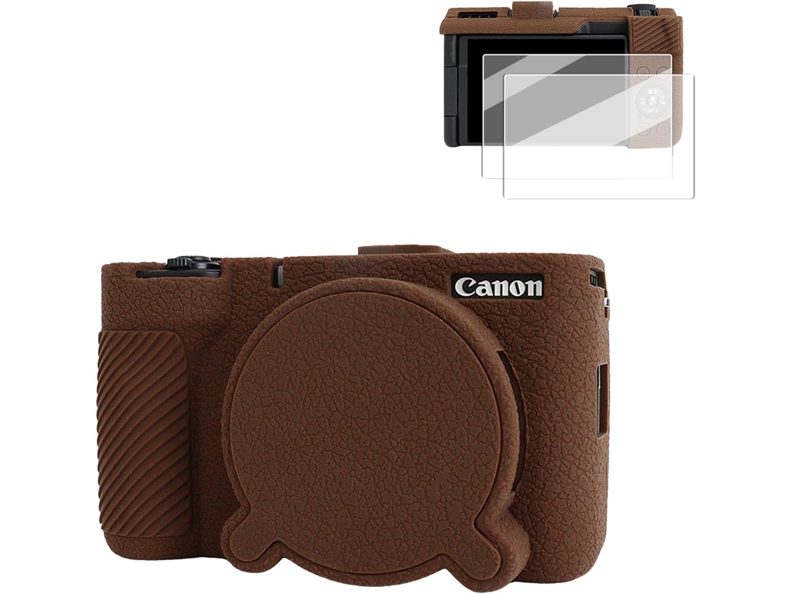 Capa Protetora Silicone HEXINYIGJLY para Canon Powershot V1acesso Tripétampa Objetiva, Películas Ecrã Marrom