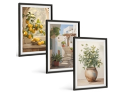 Quadros Decorativos Para Parede Limões Em Um Vaso, Plantas Moldura Preta Quadros Para A Sala De Estar Espelharte (3 Piezas De 40x60 Cm)