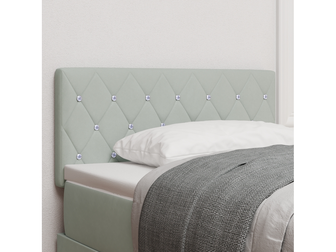 Cabecero Led con Botón de Cristal Tapizado en Terciopelo Gris Claro de 100 cm