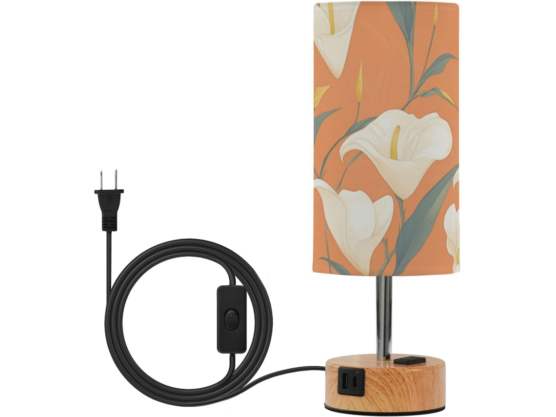 Luminária de mesa pequena Linqin, amarela, em formato de lírio com design animado, para quarto, com portas USB e certificação CEA.