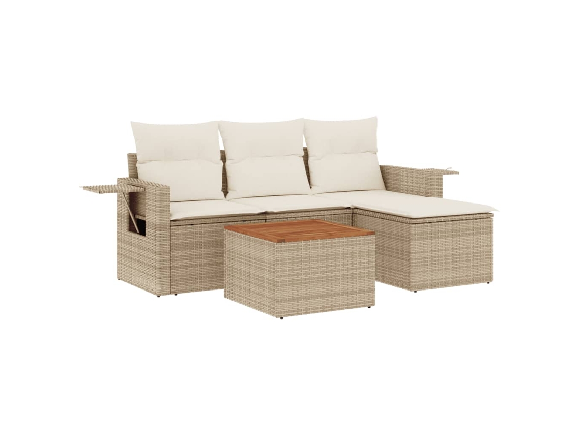 Conjunto de 5 Sofás para Jardim com Almofadões Vime Pe Bege MAISON EXCLUSIVE (5 pcs)