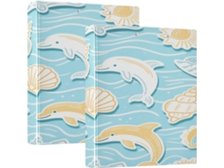 Pasta De Escritório Azul Estilo Golfinho Verão, 3 Argolas De 1, 5 Polegadas Com Bolsos Internos, Pacote Com 1 2, 200 Folhas
