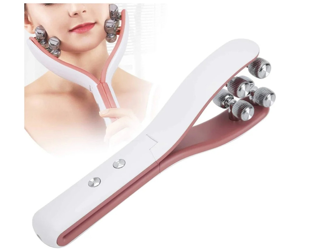 Massageador Facial Yizhood Sx 818 Rolo Facial Em Formato De V Para Lifting Facial Antirrugas Reafirmante Da Pele Branco