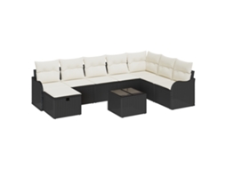 Conjunto 9 De Sofá De Jardim Com Vidaxl E Almofadas Em Rattan Preto  Preto Vime Pe
