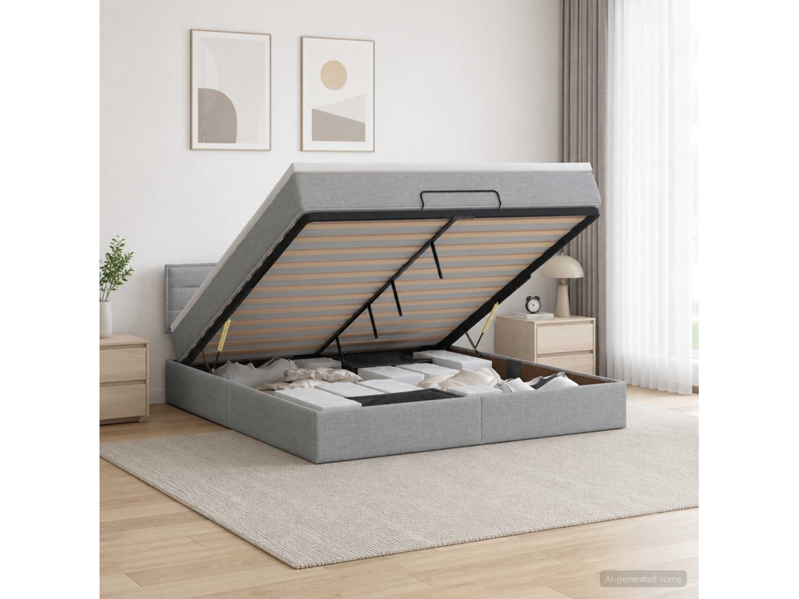 Vidaxl Cama Ottoman Com Colchão Cinzento-claro 160 X 200 Cm Tecido