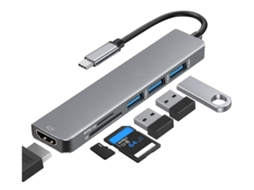 Adaptador 4k Hdim Usb C, Cartão Sd 6 Em 1 Para Hub Usb C, Adaptador Usb C Usb 3.0 Usb 2.0 E Leitor De Cartão Micro Sd/sd Yizhood (cinza)