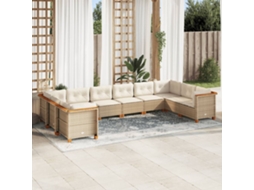 Vidaxl 10 Pcs Conjunto De Sofás P/ Jardim Com Almofadões Vime Pe Bege
